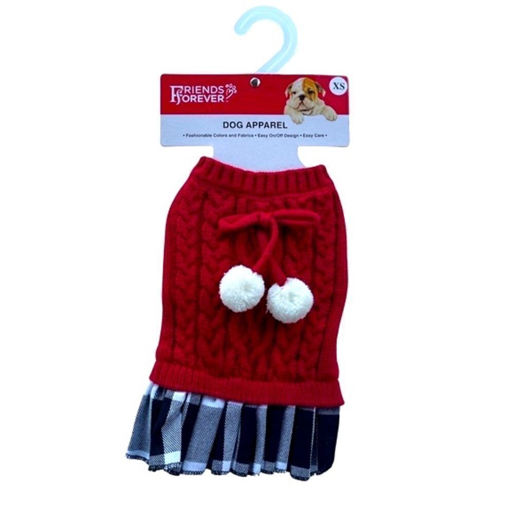 Friends Forever Sweater Plaid Skirted Winter Dog Outfit Red/Blk/White XS NWT